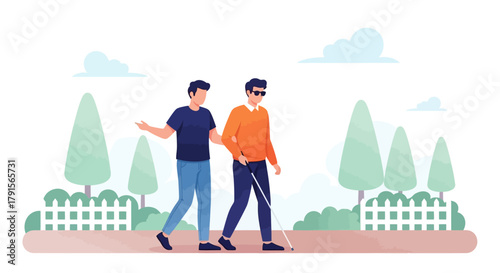 Person Helping Blind Man to Walk