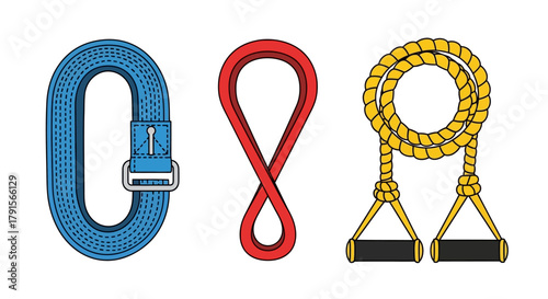 Three colorful resistance bands on a white