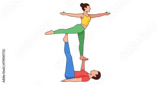 Illustration of a man and woman in acrobatic yoga
