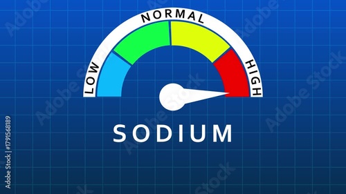 Sodium Level Gauge Showing Normal Range on Blue Grid Background meter measurement