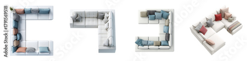 Modern white sectional sofa arrangements perfect for interior design mockups and catalogs, showcasing comfort and style in living room spaces, ideal for home decor concepts