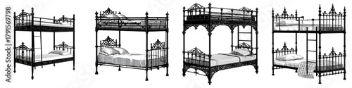 Vintage ornate metal bunk beds with cozy bedding, perfect for creating nostalgic children's rooms or unique interior design concepts