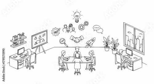 Business meeting with team collaboration and idea generation.