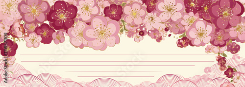 Linda ilustração vetorial de flores de cerejeira em tons de rosa e vermelho, criando uma moldura delicada e elegante para convites ou mensagens especiais.