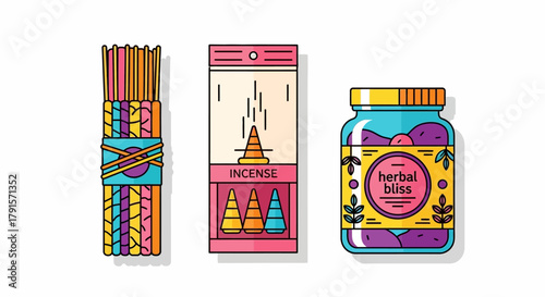 Colorful illustration of incense sticks, incense