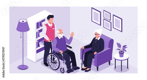 Caregiver Assisting Senior Man in Wheelchair