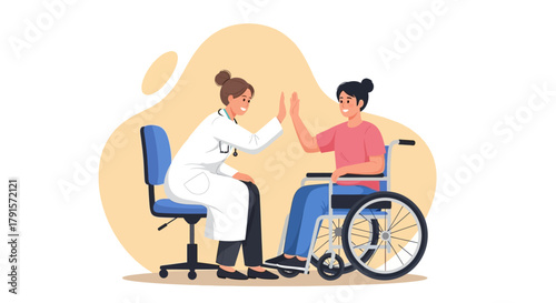 Doctor Giving High Five to Patient in Wheelchair