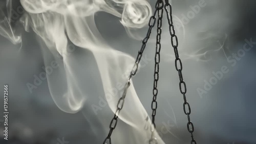 Incense Burner Hanging by Chains With Rising Smoke