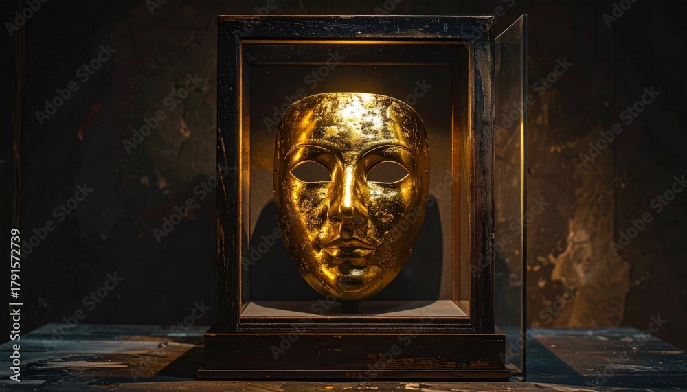 Obraz premium Antique gold mask display case