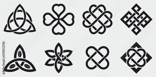 Endless knot cultural buddhist symbol with sacred celtic intertwined patterns and medieval ornament design