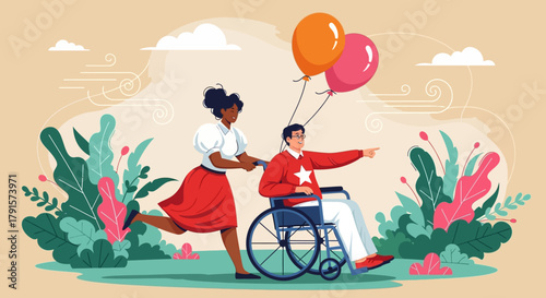 Celebrating Life: Woman and Boy in Wheelchair