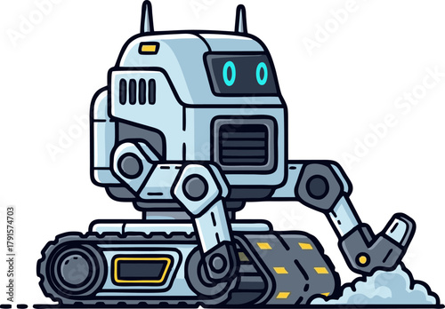 Cartoon Robot with Tracks and Shovel.