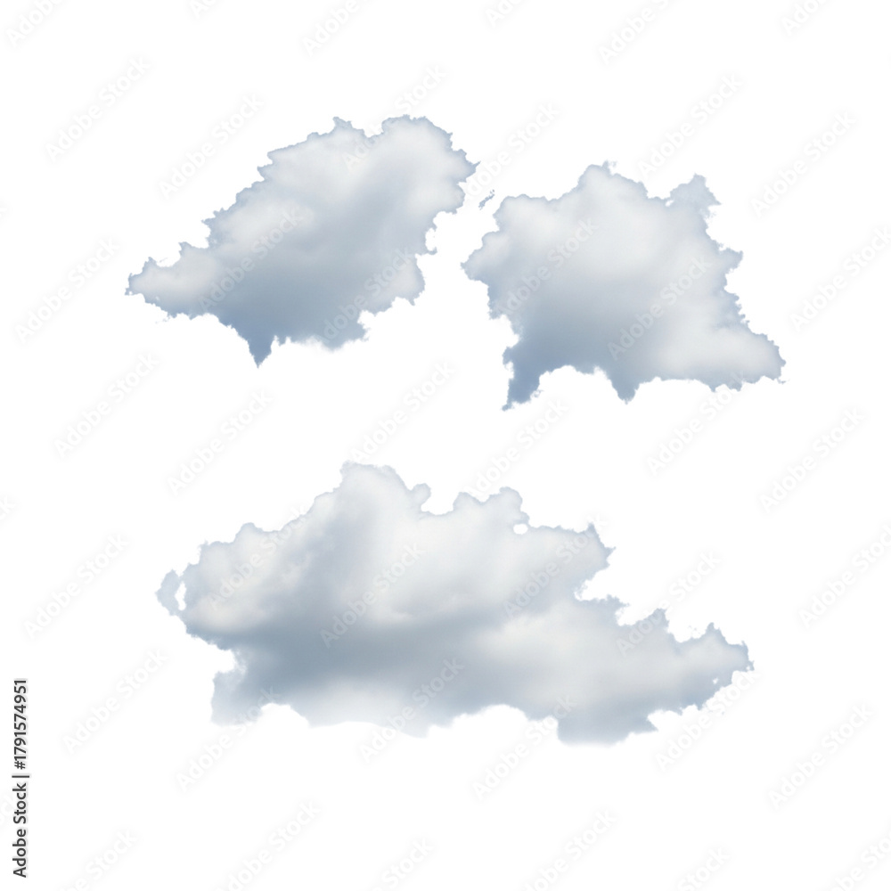 Obraz premium Three fluffy cumulus clouds isolated on transparent background