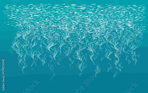 Uma ilustração vetorial abstrata de formas fluidas brancas, como bolhas ou fumaça, em um fundo azul profundo, transmitindo uma sensação de movimento e leveza.