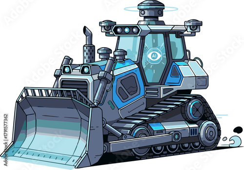 Futuristic Heavy-Duty Bulldozer with Advanced Sensor Technology.
