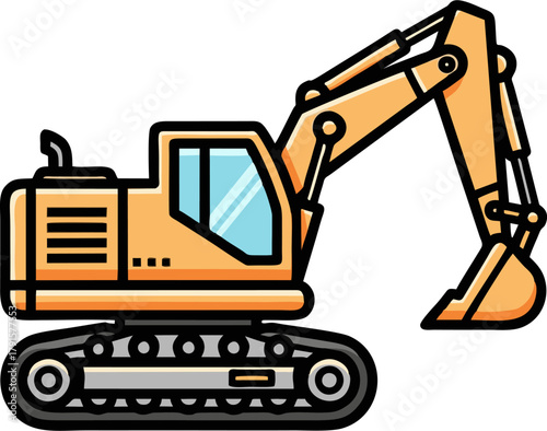 Heavy-duty excavator construction vehicle with tracks and digging arm.