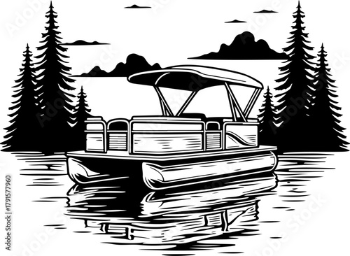 Pontoon boat on the river Vector