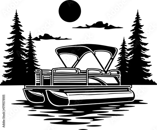 Pontoon boat on the river Vector