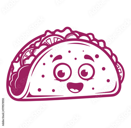 Cheerful taco cartoon illustration with smiling face and fun food concept