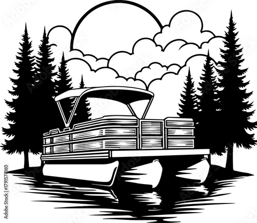Pontoon boat on the river Vector