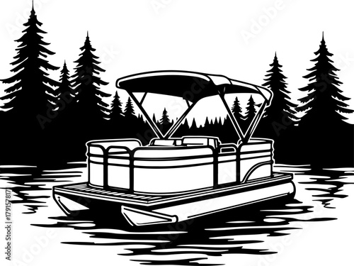 Pontoon boat on the river Vector
