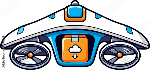 Modern Delivery Drone with Package and Cloud Download Icon.