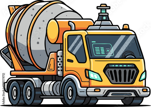 Vibrant cartoon concrete mixer truck ready for construction work.
