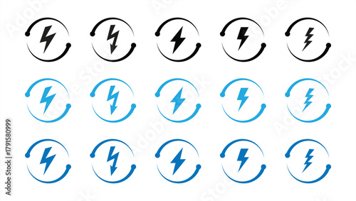 Renewable energy circle icon set. Electricity recharging symbol for power, charge, and sustainability. Vector illustration