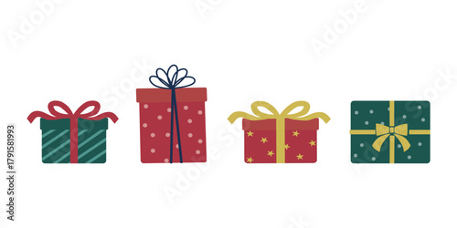 クリスマスプレゼントのイラスト　かわいいギフトボックス　冬の素材　クリスマス素材