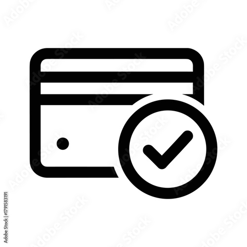 Credit card with checkmark icon, indicating payment approval or success