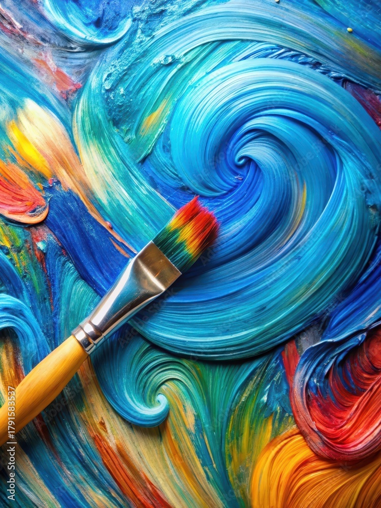 Fototapeta premium Swirling blue brush strokes on a blank canvas