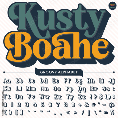 Serif Groovy Retro Vintage Bold Font alphabet vector file