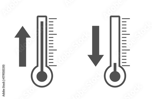 モノクロのシンプルな上昇と下降の矢印付き温度計アイコン