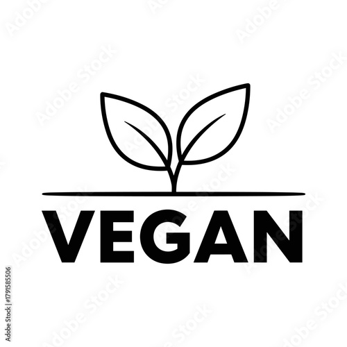 Vegan symbol with leaves and text