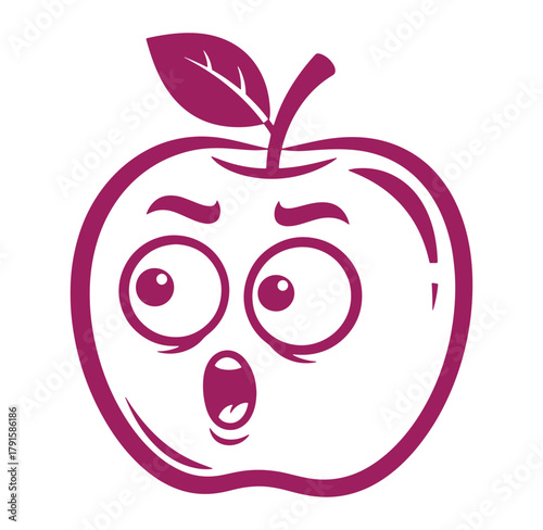 Surprised cartoon apple with wide eyes and open mouth expressing shock or amazement