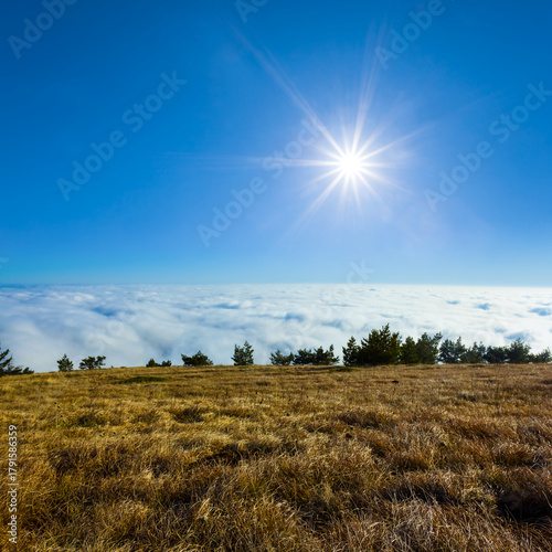 autumn mountain ridge at the sunny day