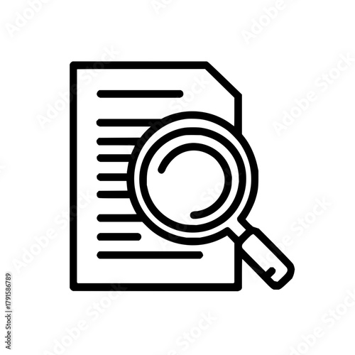 Document search analysis magnifying glass find file data information review research report paper 100