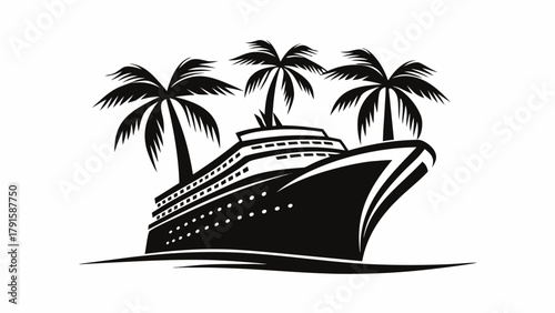 Dreamy cruise ship with palm trees for tropical vacations and travel adventures, scalable vector graphic