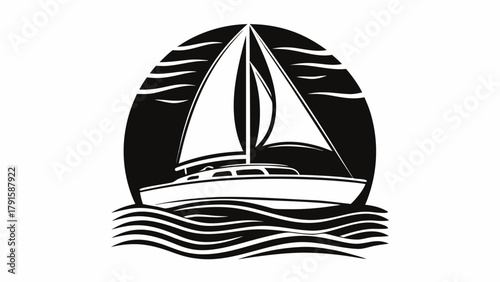Striking silhouette of a sailboat cruising on the waves, perfect for nautical designs and maritime themes