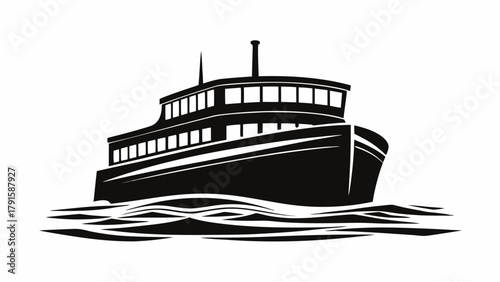 Elegant black and white boat illustration for nautical themes and travel adventures on open water
