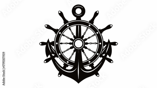 Nautical themed anchor and ship wheel design for maritime adventures and ocean voyages