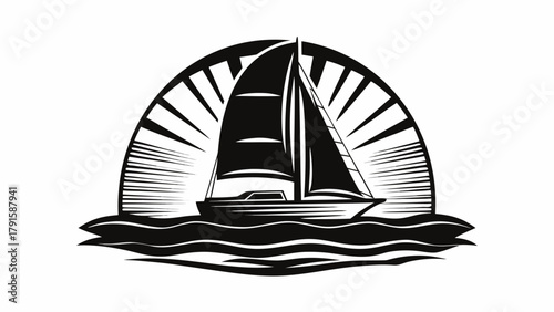 Elegant sailboat gliding on ocean waves, perfect for nautical adventures and coastal lifestyle brands