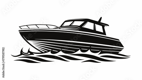 Bold vector illustration of a fishing boat sailing the ocean waves, nautical adventure design