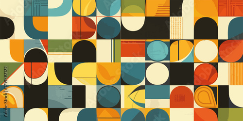 Abstrakte geometrische Muster mit Retro-Farben und Formen, Vektor-Grafik.