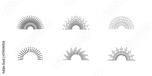 Vintage starburst. Sunburst shapes, bursting sun rays, sunshine. Radial fireworks burst, sunset and sunrise, star beams, sparkle elements. retro design element. Vector illustration eps 10