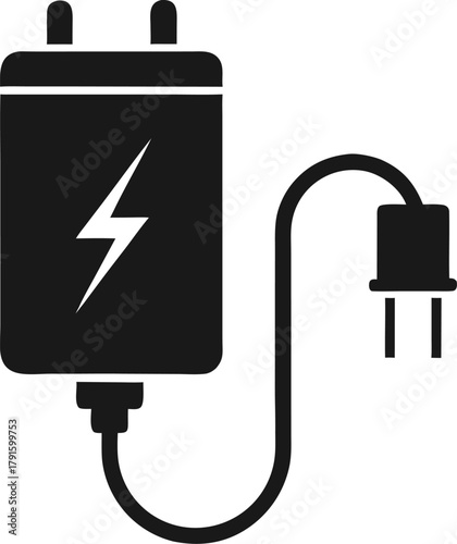 Modern smartphone charging with portable power bank, battery icon, USB cable connection, external charger, mobile device energy, flat vector illustration, technology concept