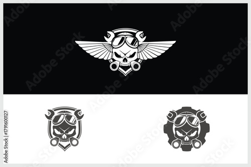 Amazing skull head with wrench vector image template