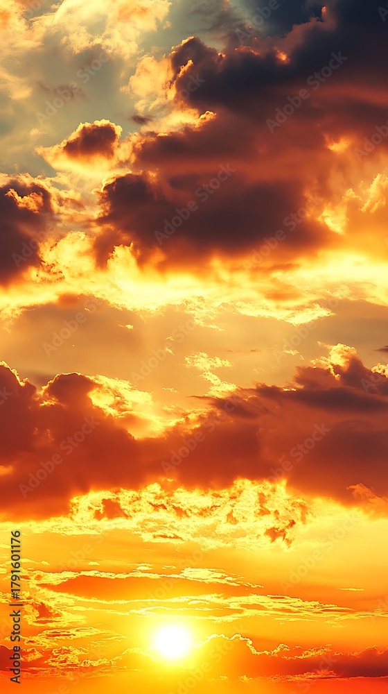 Fototapeta premium Dramatic Sky With Orange Clouds And Sunlight at Dawn Or Dusk Atmosphere