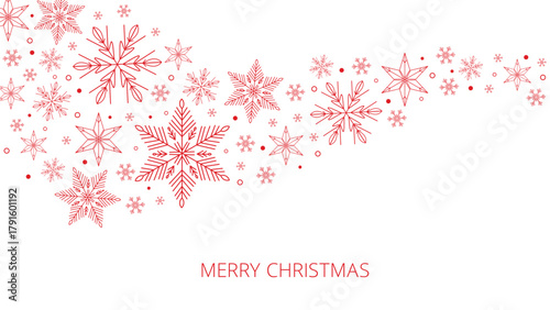 Red christmas snowflakes background vector banner, merry christmas card template design.