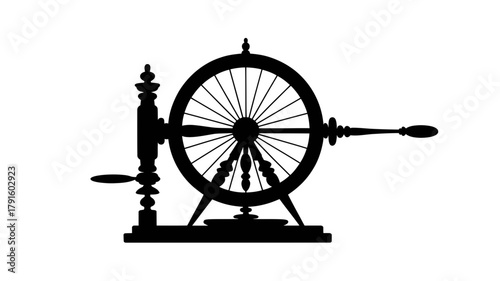 Discover the vintage spinning wheel illustration for textile art and fiber crafts projects design elements